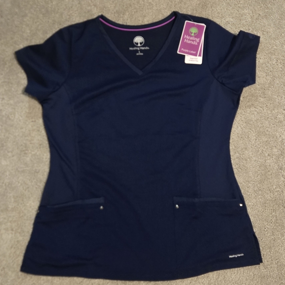 Healing Hands Women’s Navy Blue Scrub Top Size Large NWT